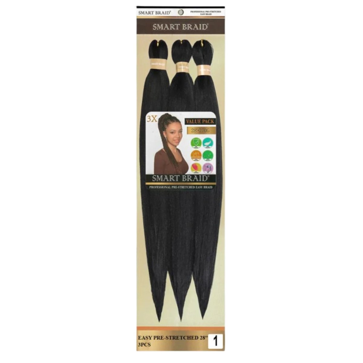 Smart Braid 3X PACK 28" Pre - Stretched For Braiding All Colors - Beautiwala