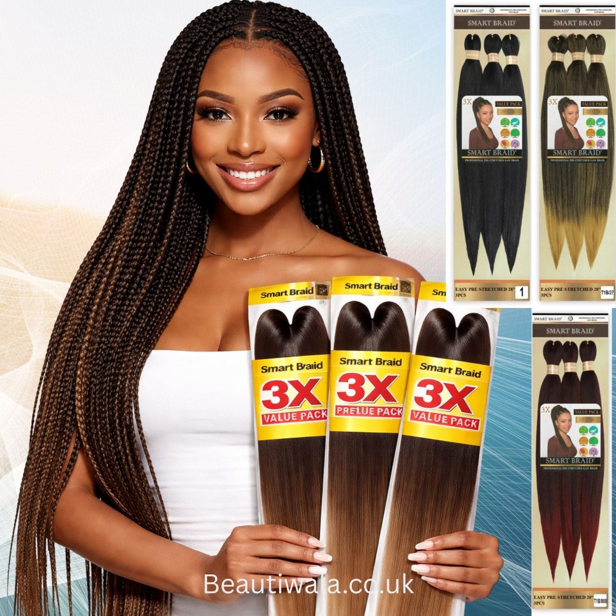 Smart Braid 3X PACK 28" Pre - Stretched For Braiding All Colors - Beautiwala