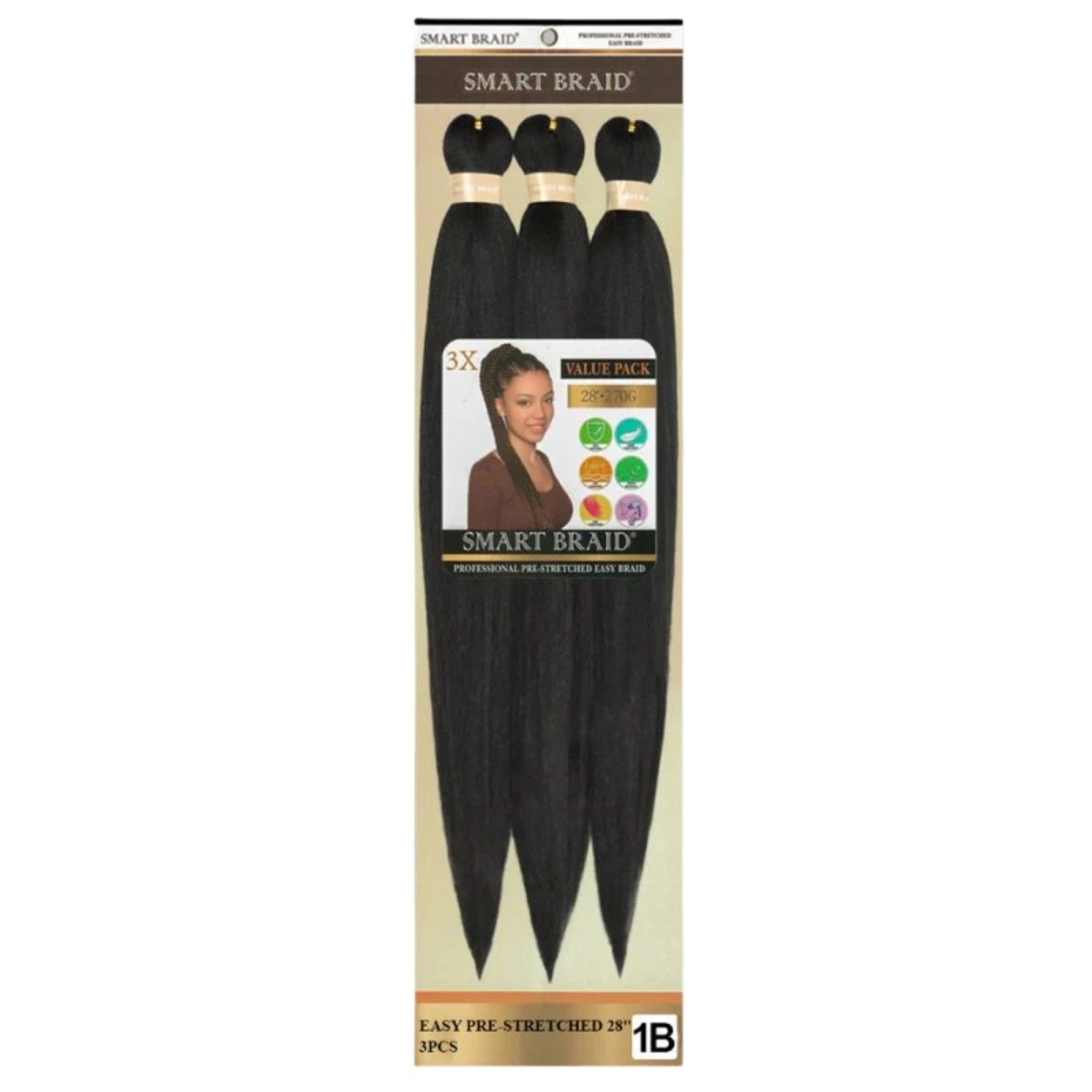 Smart Braid 3X PACK 28" Pre - Stretched For Braiding All Colors - Beautiwala