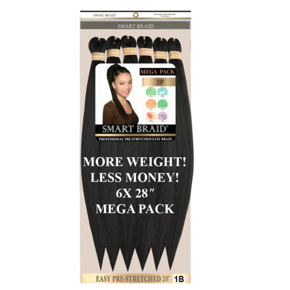 Smart Braid 6X PACK 28" Pre - Stretched For Braiding All Colors - Beautiwala