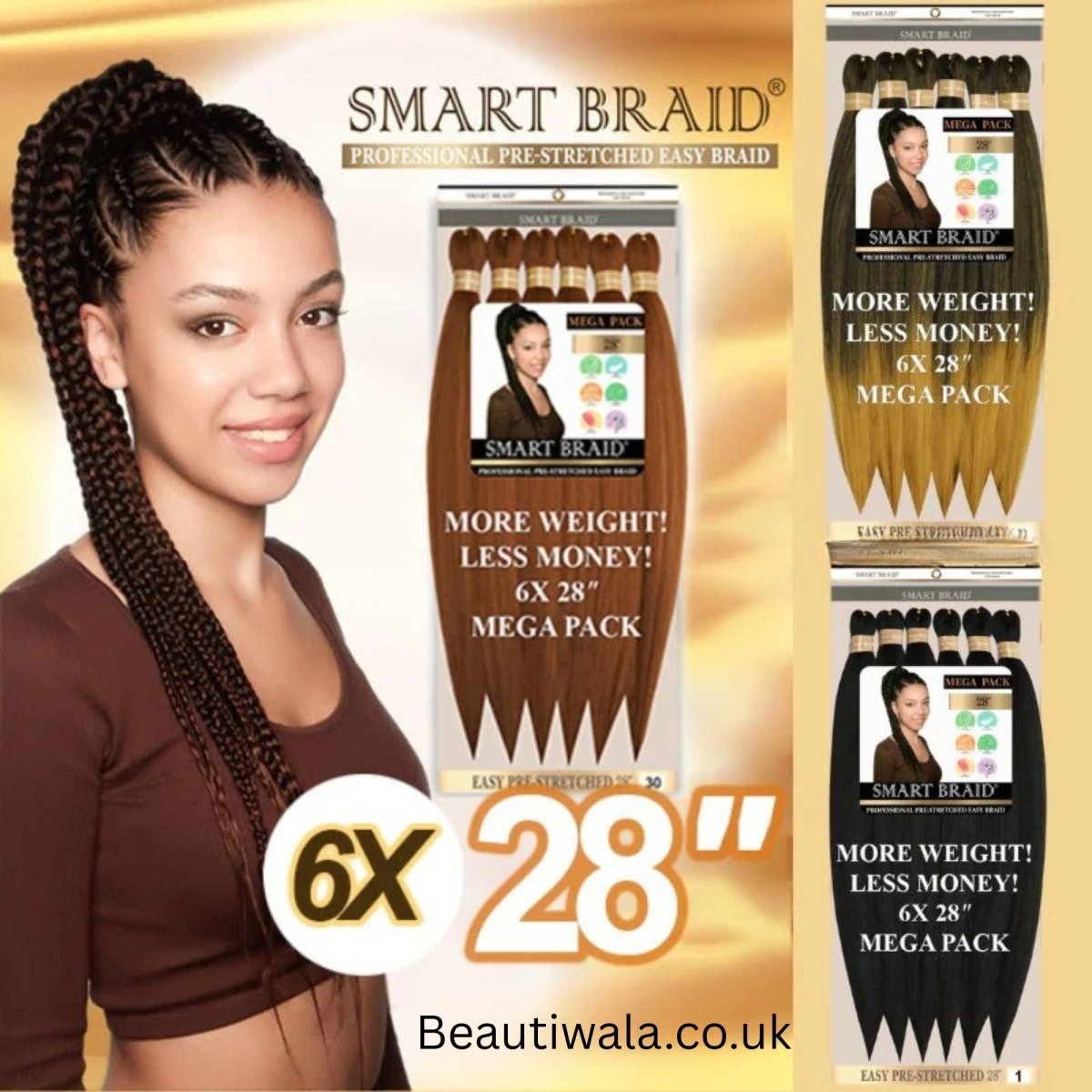 Smart Braid 6X PACK 28" Pre - Stretched For Braiding All Colors - Beautiwala